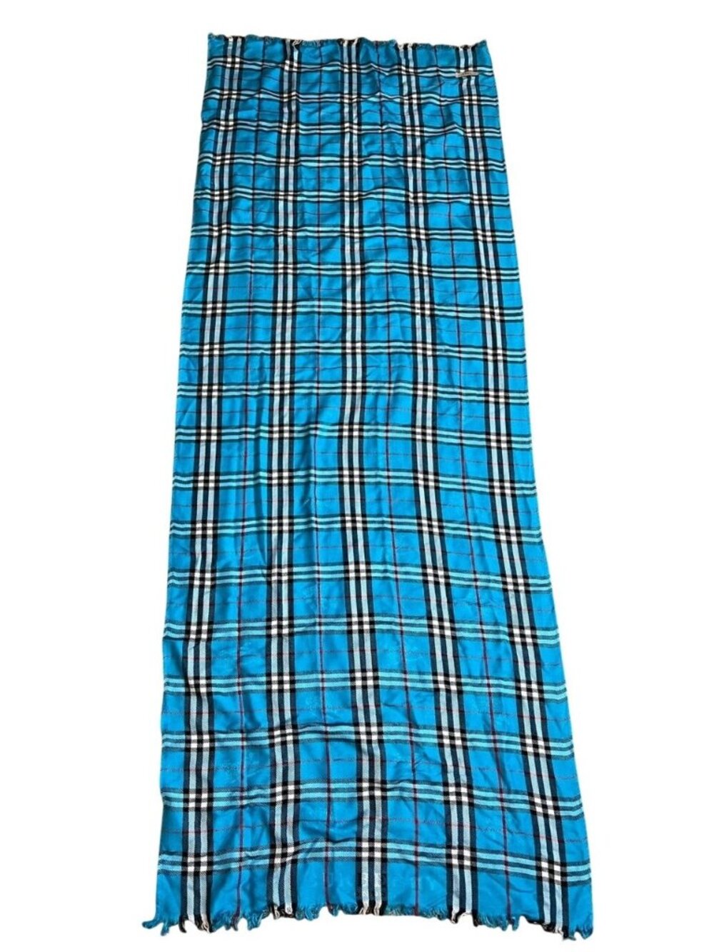 Burberry Check Pattern Wool Silk Blue Scarf